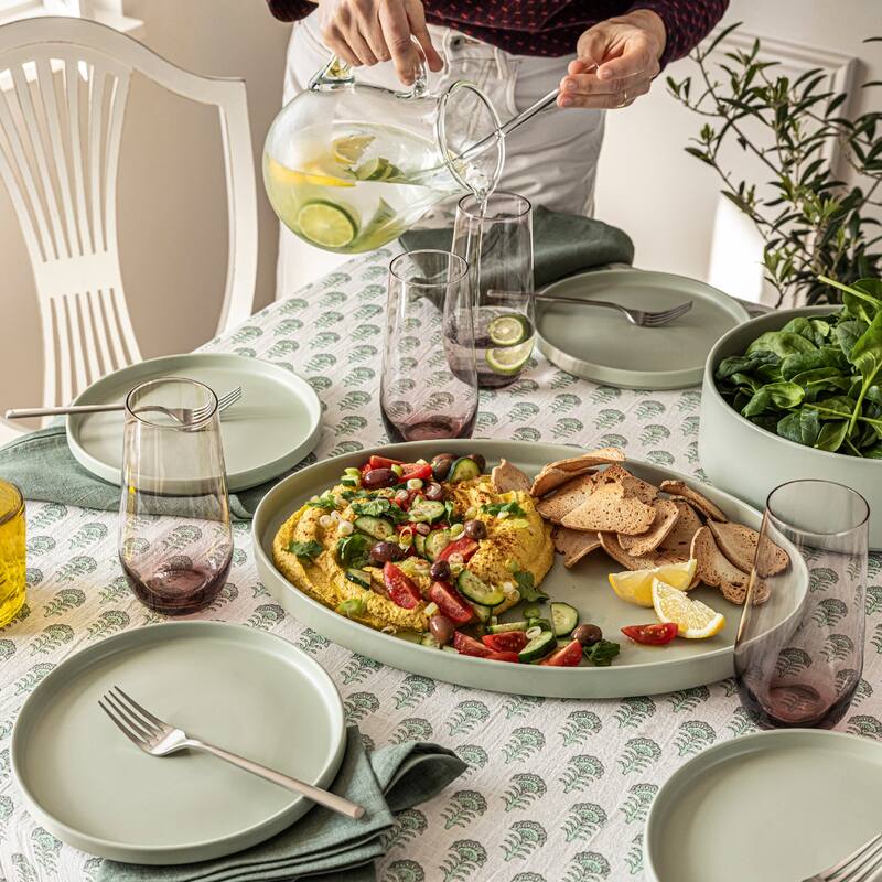 over&back Stackable Semi-Matte Stoneware Oval Serving Platter