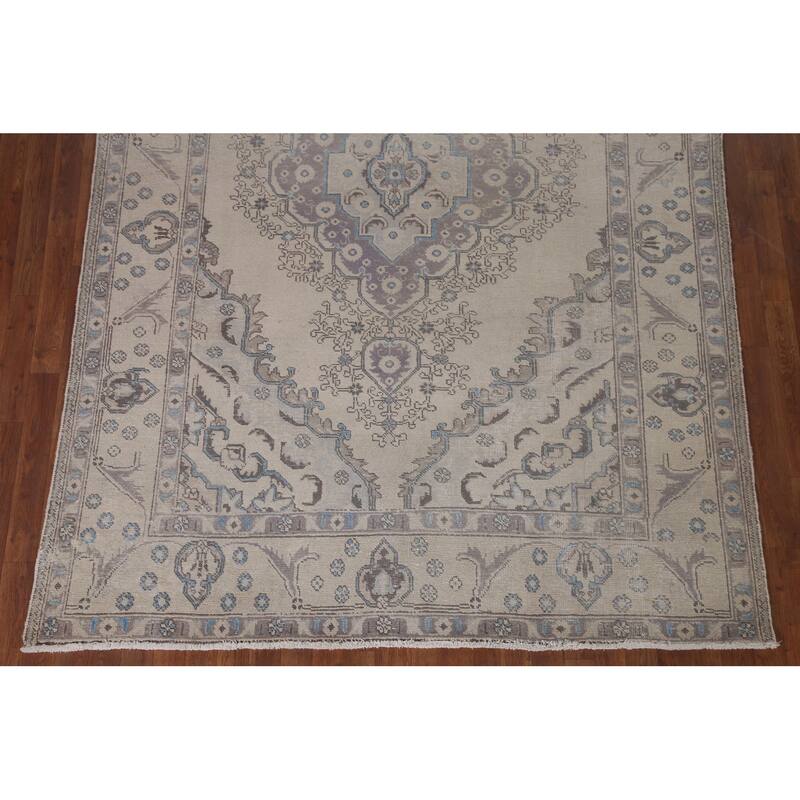 Vintage Distressed Muted Tabriz Persian Rug Handmade Wool Carpet - 6'6" x 9'7"