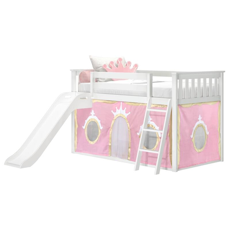 Max and Lily Classic Twin over Twin Low Bunk with Easy Slide and Curtain
