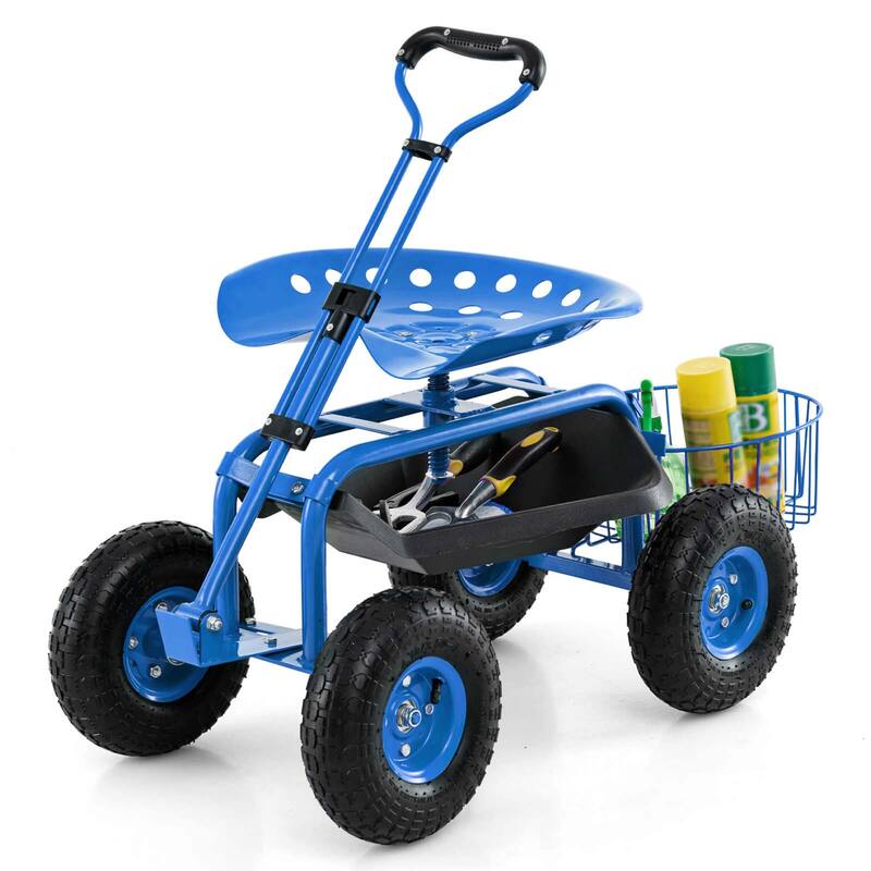 Costway Garden Cart Patio Wagon Roll Work Seat with Tray Basket - See Details