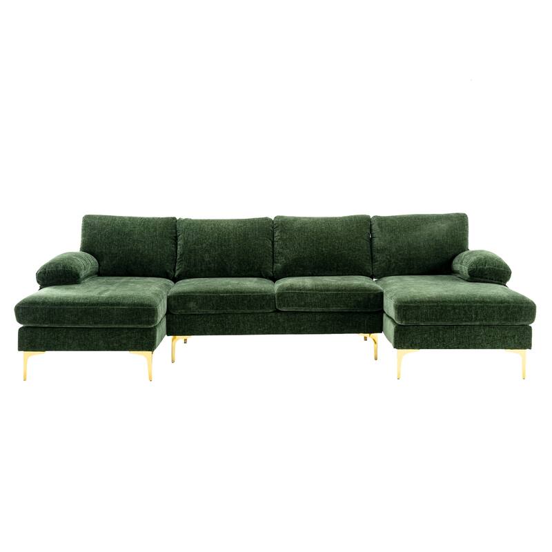 Living Room Chenille Fabric Sofa Sectional Sofa with Cushion Back, Pillow Top Arms, and Metal
