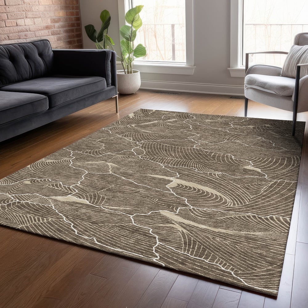 Machine Washable Indoor/ Outdoor Abstract Crackle Chantille Rug
