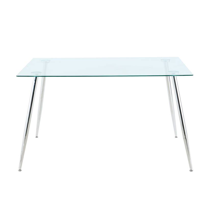 Modern Kitchen Glass dining table 51" Rectangular Tempered Glass Table top,Clear Dining Table Metal Legs, Black legs