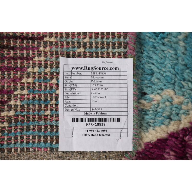 Geometric Moroccan Accent Rug Hand-Knotted Wool Carpet - 2'10" x 5'4"