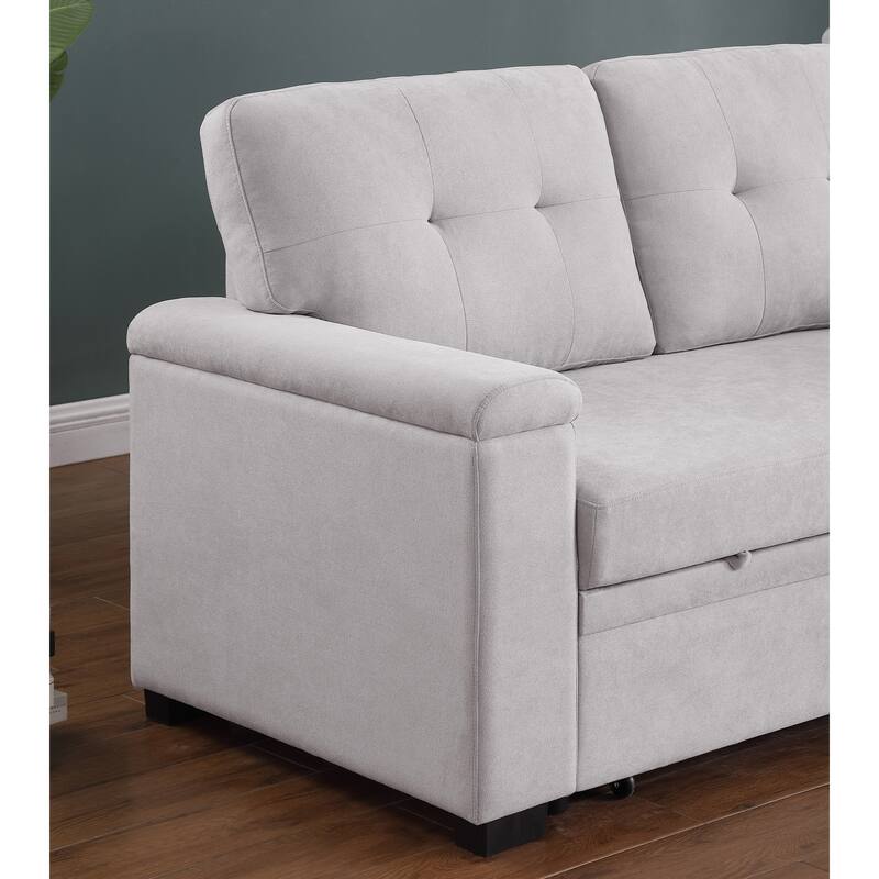 84.5"W Light Gray Woven Reversible Sleeper Sofa with Storage Chaise