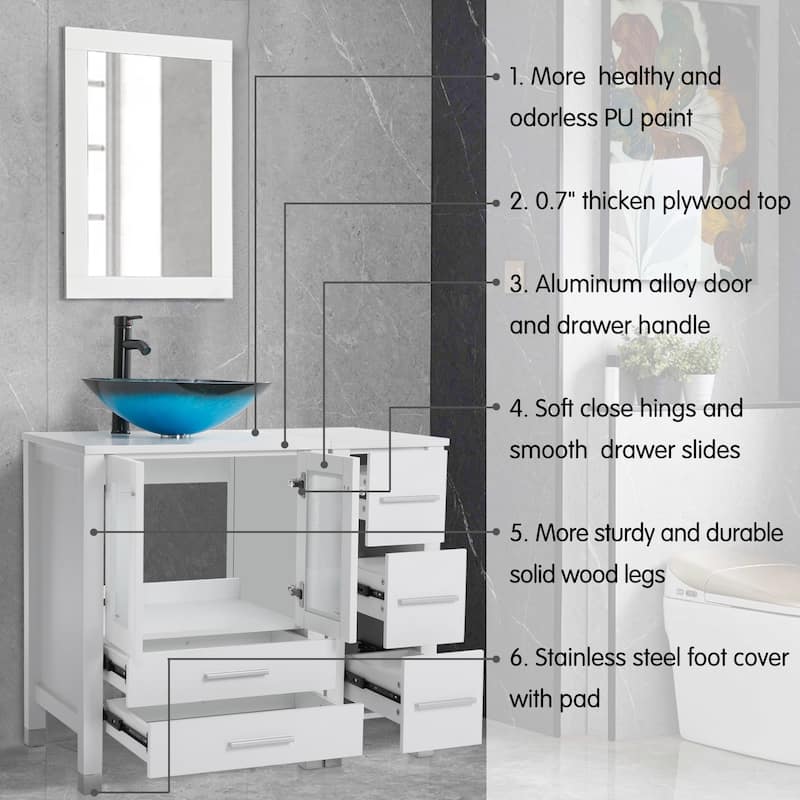 72" Bathroom Vanity Set with Vessel Sink Side Cabinet Combo