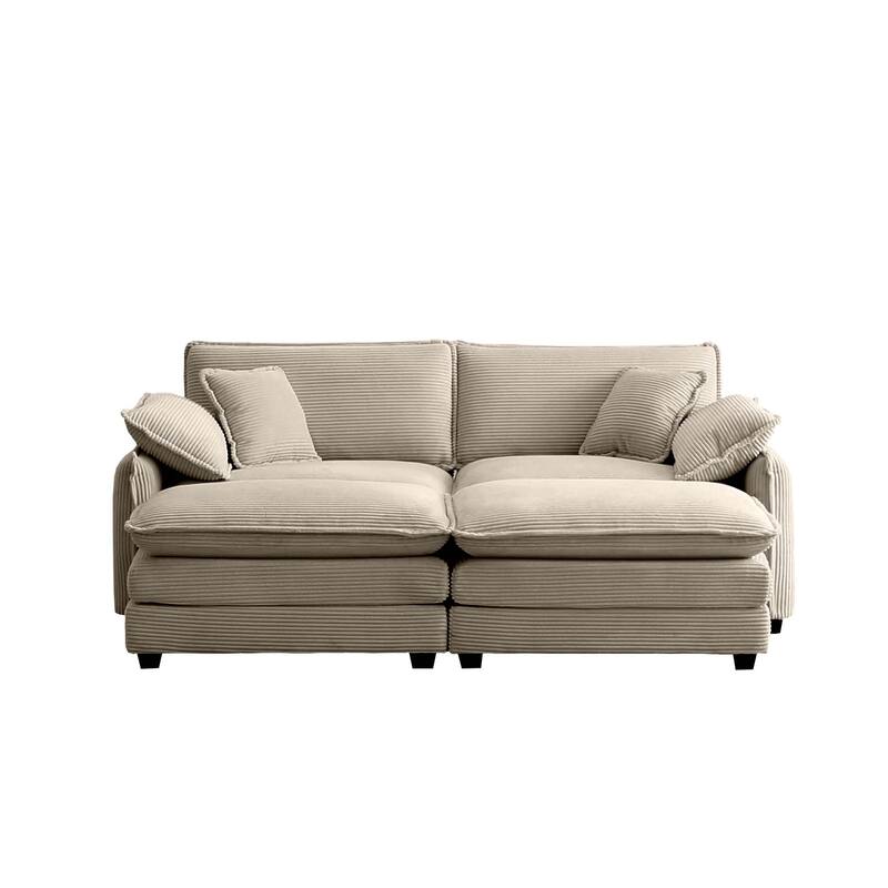 Ergonomic 2-Seater Modular Theater Sofa with Ottoman and Pillows - Tan
