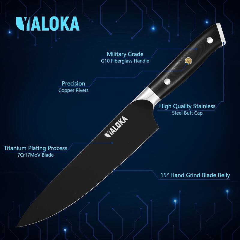 8" Japanese Chef Knife,7Cr17MoV Steel G10 Handle Titanium Coated