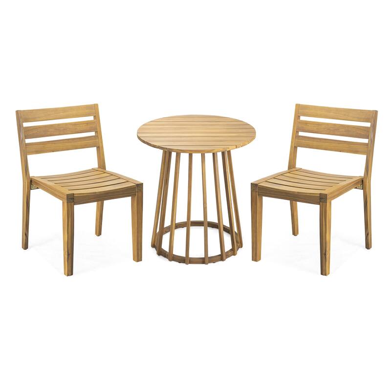 Roomfitters 3-Piece Outdoor Bistro Set, Acacia Wood Round Dining Table and Chairs, Teak