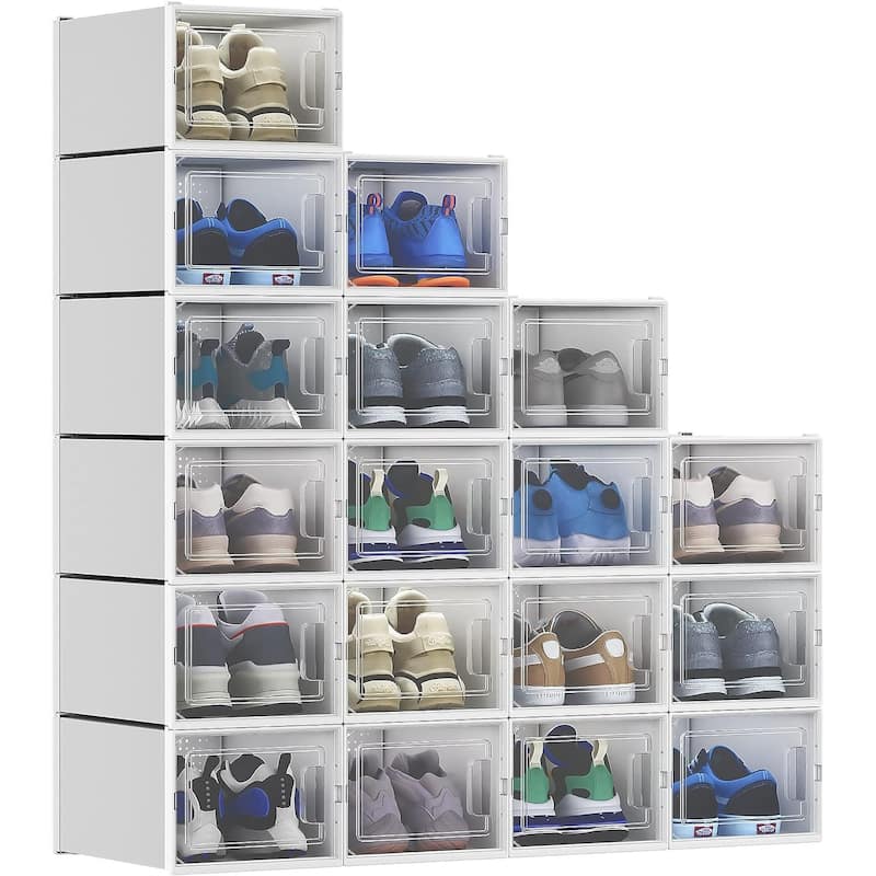 18 PCS Shoe Storage Organizers Stackable Shoe Storage Box Rack Containers Drawers - 18PCS - White