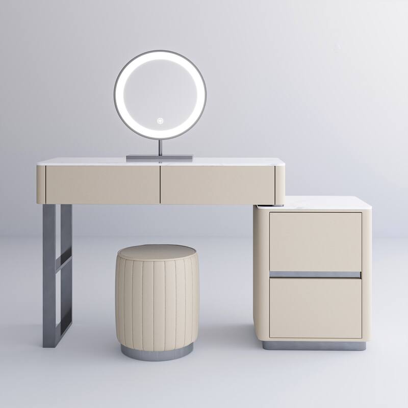 JASIWAY Modern Solid Wood Telescopic Makeup Vanity Desk - Beige - 4-drawer