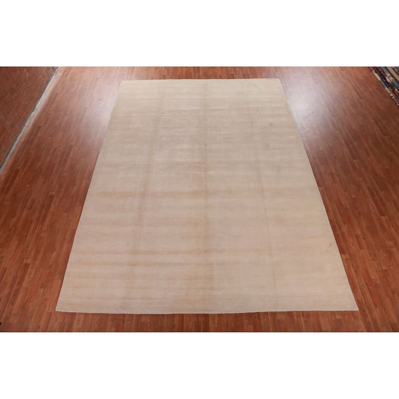 Hand Knotted Oriental 100% Wool Carpet Modern Solid Peach Gabbeh Area Rug - 14' 4'' X 10' 1''