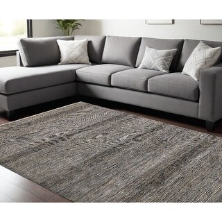 HomeRoots 12' X 15' Gray and Ivory Wool Striped Shag Hand Knotted Area ...