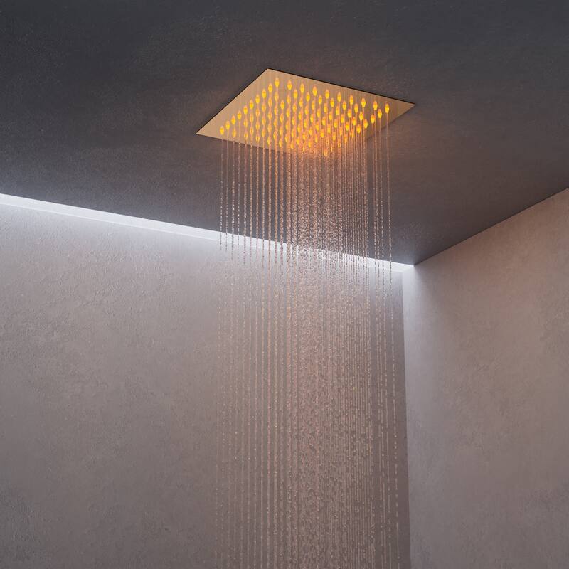 Thermostatic Rainfall Shower System,12 Inch 64-Color LED Mood Lighting Shower Faucet Set with 6 Body Jets