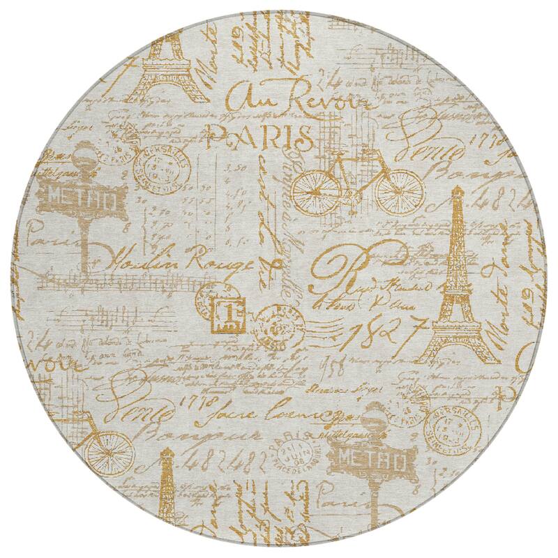 Machine Washable Indoor/Outdoor Modern Paris Chantille Rug