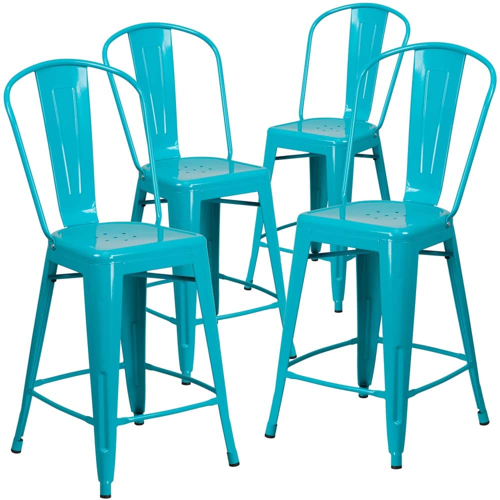 Indoor/Outdoor Modern Metal Counter Height Stools with Footrests (Set of 4)