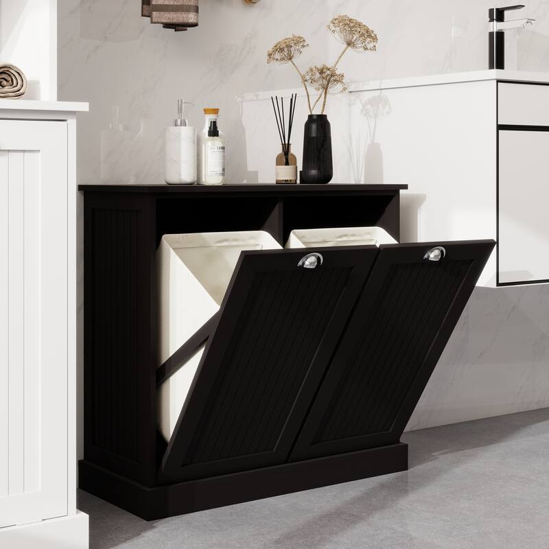 Sideboard Pantry Cabinet Laundry Sorter Cabinet with Removable Bags, Laundry Hamper Cabinet for Bathroom