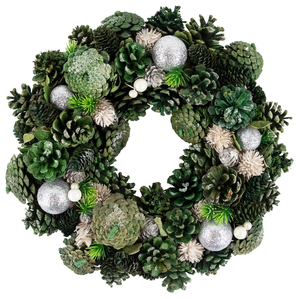 Green Pinecone and Foliage Artificial Christmas Wreath 14-Inch Unlit - 14"