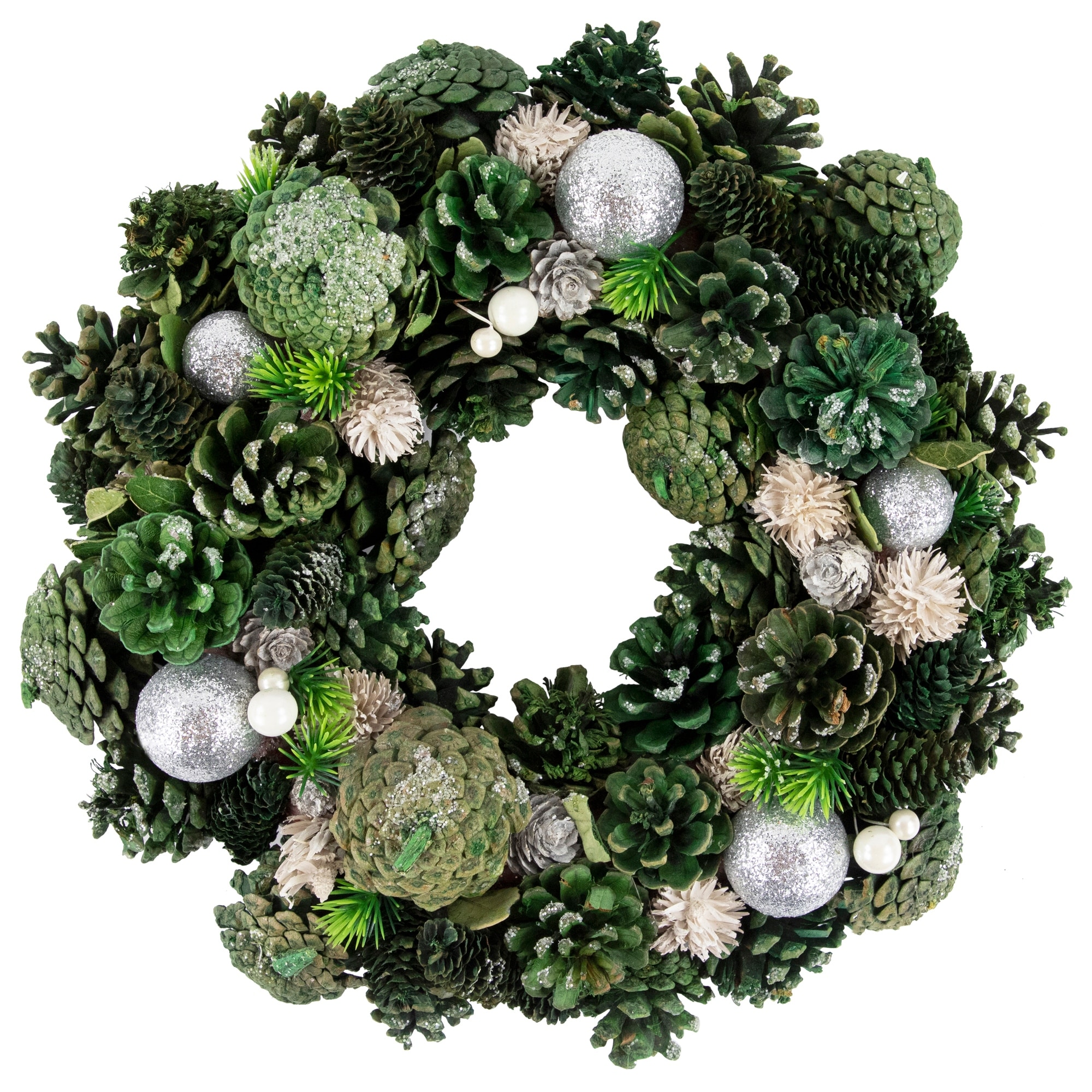 Green Pinecone and Foliage Artificial Christmas Wreath 14-Inch Unlit - 14"