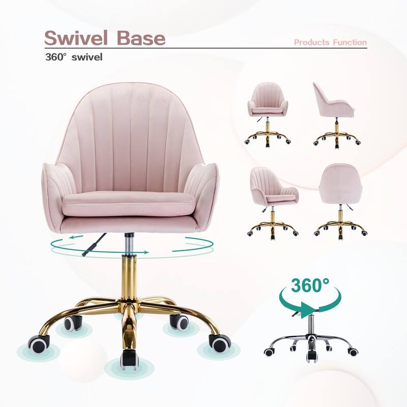 Velvet Home Office Chair with Wheels, Desk Chairs with Side Arms and Gold Metal Base