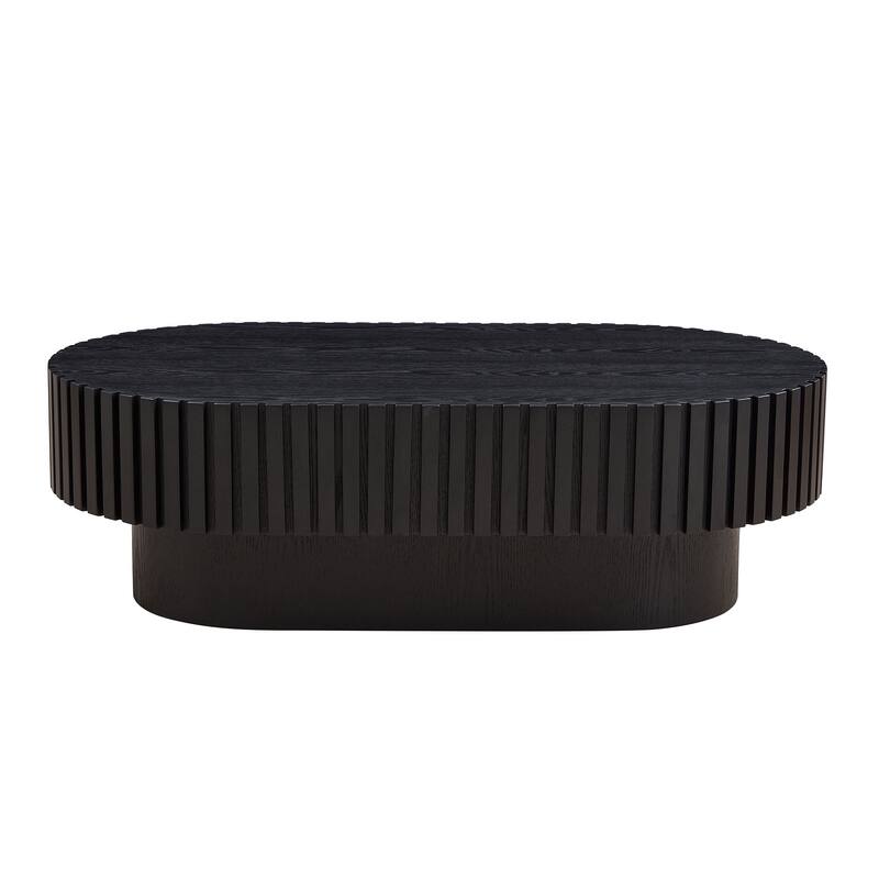 Modern Handcraft Drum Coffee Table Oval Coffee Table for Living Room,Small Wooden Coffee Table with Sturdy Pedestal for Office