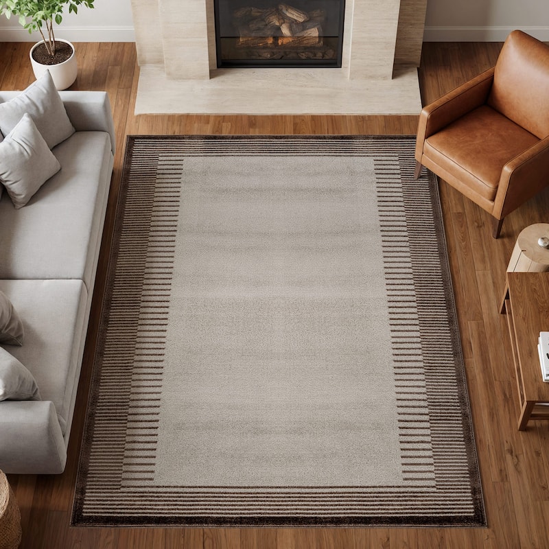 World Rug Gallery Modern Abstract Bordered Area Rug for Living Room, Bedroom, or Entryway - Low Pile Indoor Rug