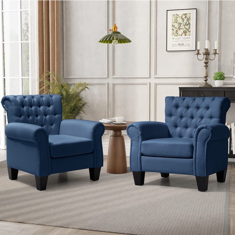 Accent Club Chair Comfortable Single Sofa Chair Indoor Seating with Arms & Padded Seat - 2-Piece Set, Blue