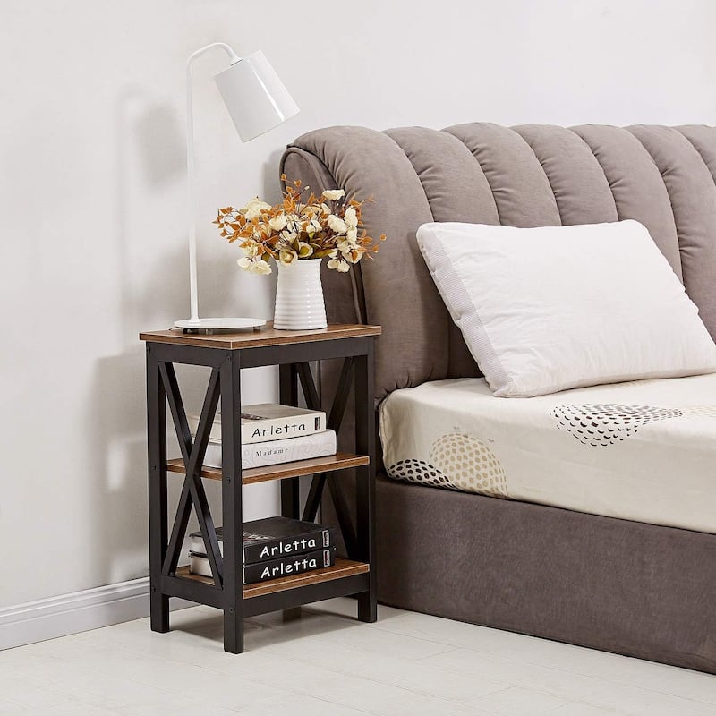 Modern Nightstand with 3-Tier Storage Shelves, Nightstands Set of 2