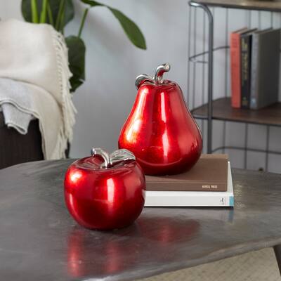 Copper Grove Kitty Red Ceramic Pear and Apple (Set of 2)