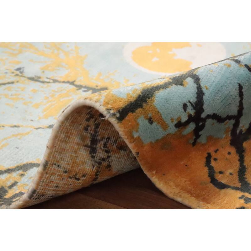Hand Knotted Oriental Viscose Silk Carpet Modern Pictorial Multi-Colored Abstract Area Rug - 7' 9'' X 5' 6''