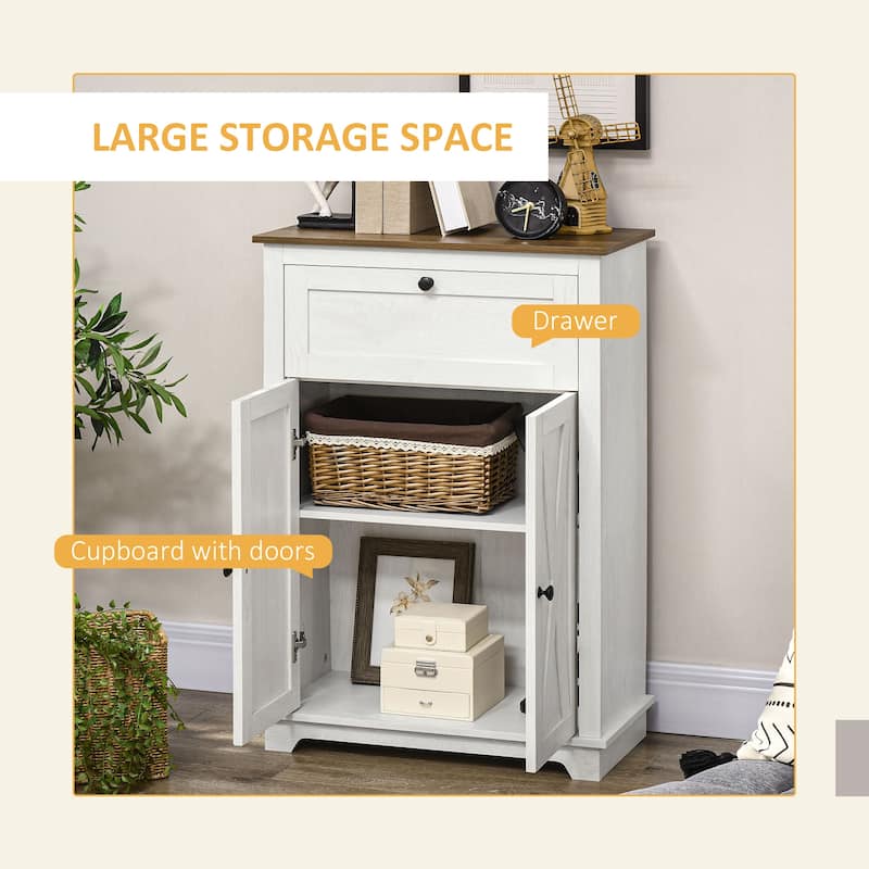 Farmhouse Barn Door Accent Cabinet, Kitchen Sideboard Storage Cabinet with Double Doors, Drawer, and Adjustable Shelf