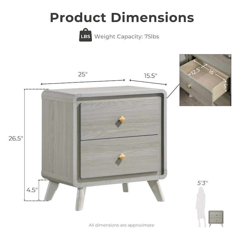 Furniture of America Thalia Modern Grey Wood 2-Drawer Nightstand