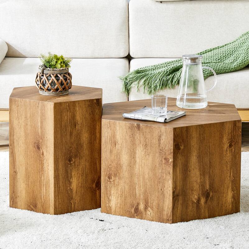 Modern 2-piece Hexagonal Coffee Table Set with MDF Frame for Living Room