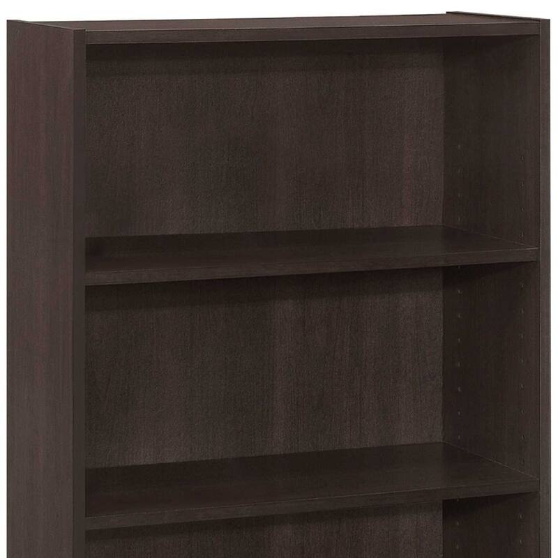 Espresso Wood Vertical Bookcase with Adjustable Shelves for Office Use - 11.75” D x 24.75” W x 35.5”H