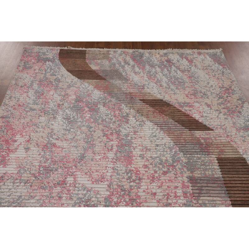 Striped Abstract Oriental Area Rug Handmade Wool Carpet - 5'8" x 7'10"