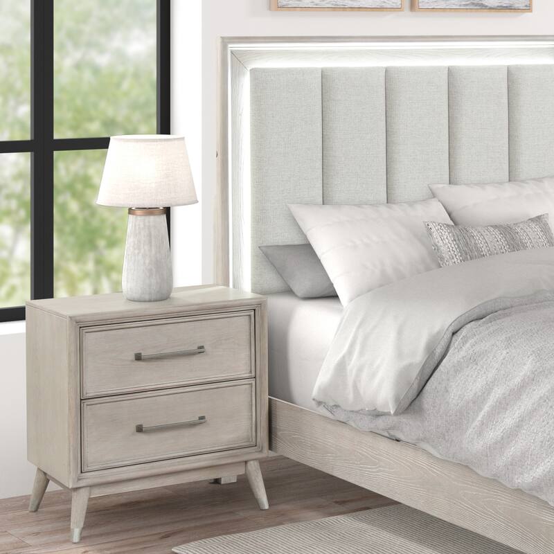 Roundhill Furniture Seluna 3-Piece Bedroom Set with Touch LED Lighting, Gray Oak Finish