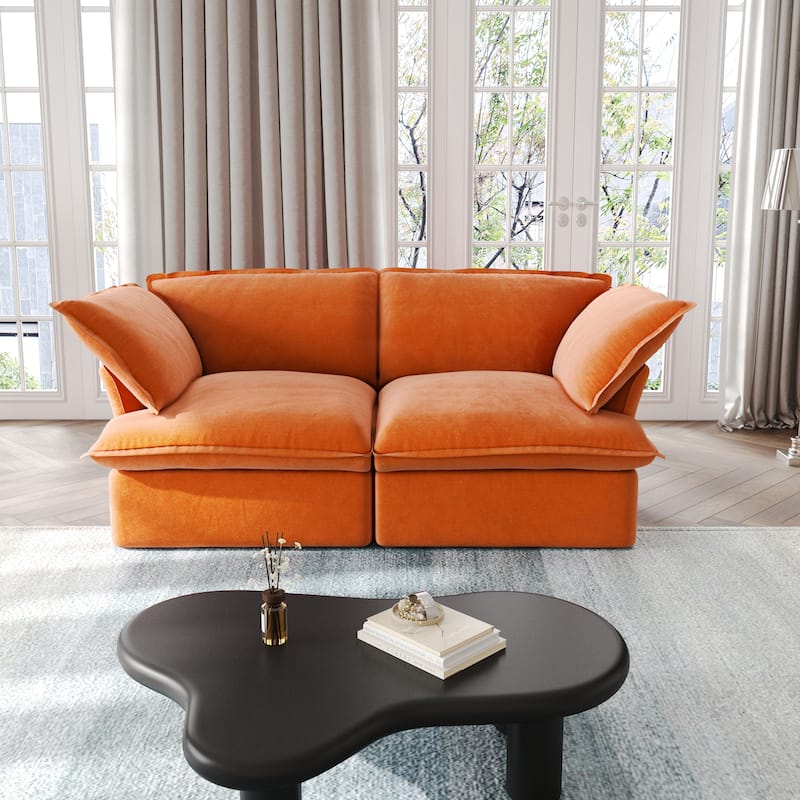 Modular Sectional Sofa Couches, 82.66" Velvet Loveseat Sofa with Ottoman - 2 seats(Orange)