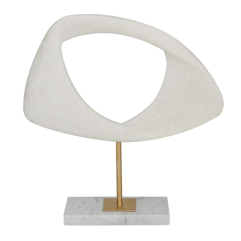 Polystone Abstract Cut-Out Decorative Sculpture with Marble Stand - White - Roche River Decor - White - 12"W, 13"H