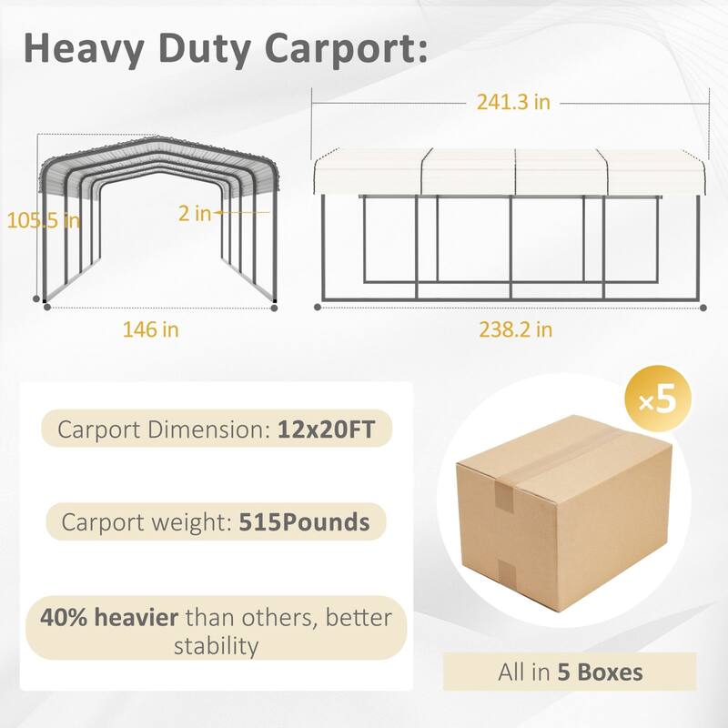 VEIKOUS Metal Carport, Heavy Duty Steel Carport Garage and Shelter, White