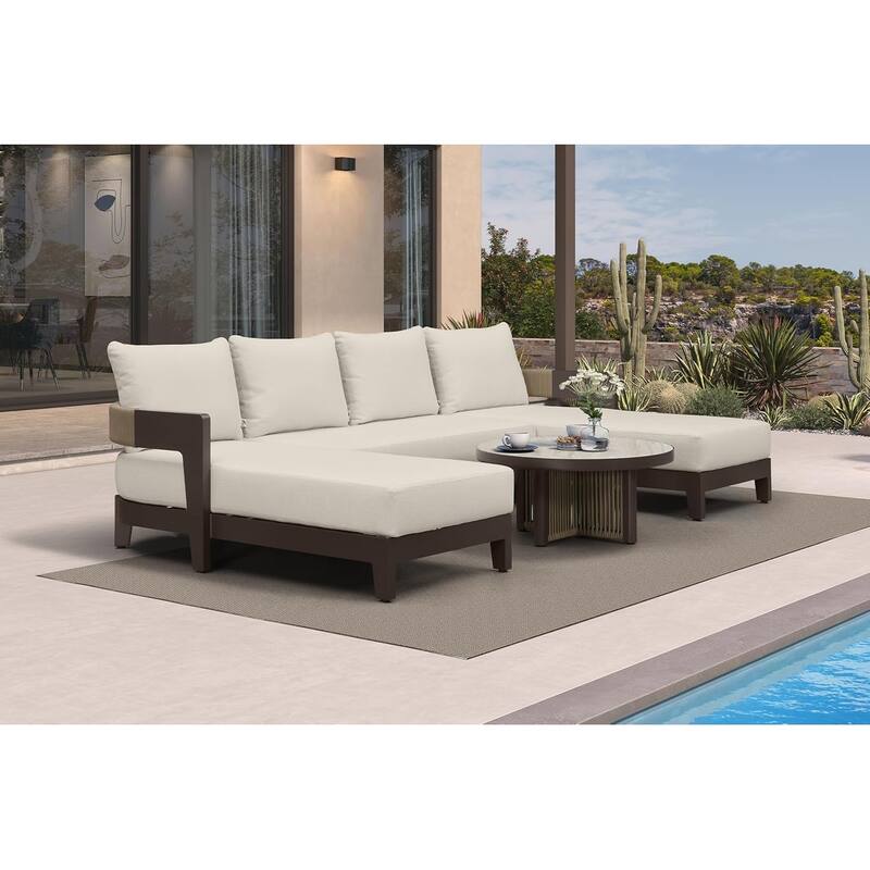 PURPLE LEAF Modern Aluminum Sectional Sofa with 7.87" Cushions for Yard Porch Deck Outdoor Conversation Sets