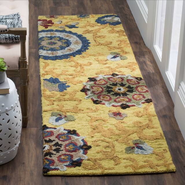 SAFAVIEH Handmade Blossom Nelia Modern Floral Wool Rug - 2'3" x 12' Runner - Gold/Multi