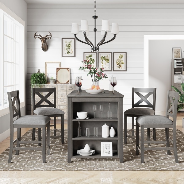 5 Pieces Counter Height Rustic Farmhouse Dining Room Wooden Bar