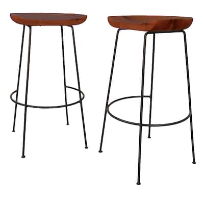 Set of 2 Chestnut Brown and Black Bar Stools with Curved Seat 30.5"