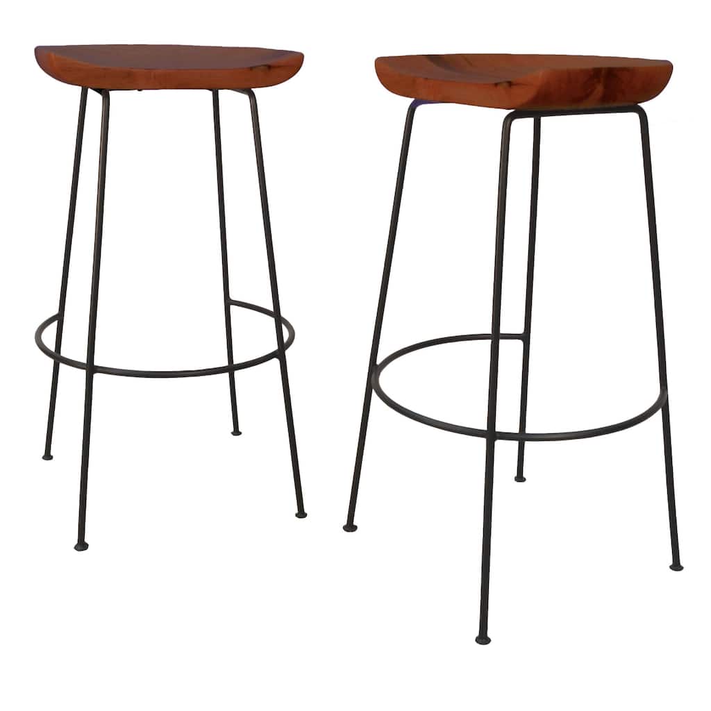Set of 2 Chestnut Brown and Black Bar Stools with Curved Seat 30.5"