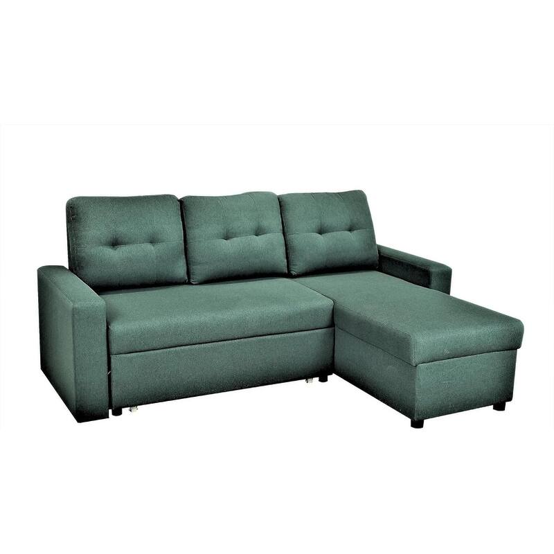 Convertible L-Shaped Sectional Sleeper Sofa Bed Stylish Apartment Furniture - Bluenish Green