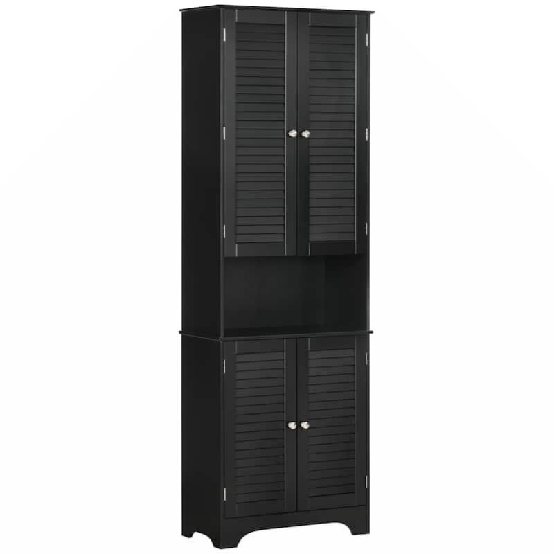 Freestanding Bathroom Linen Cabinet with 2 Cabinets and Countertop, Bathroom Floor Cabinet - Black