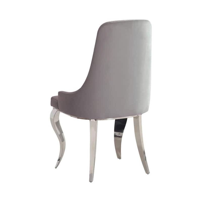 Set of 2 Velvet Upholstered Side Chairs, Grey and Chrome