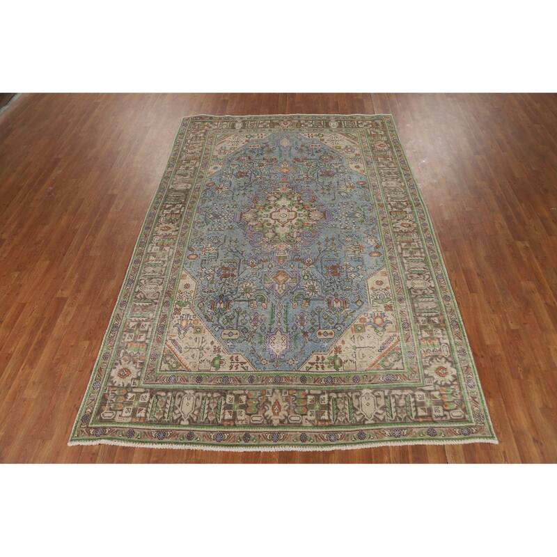 Traditional Tabriz Persian Area Rug Hand-Knotted Geometric Wool Carpet - 6'7"x 9'10"