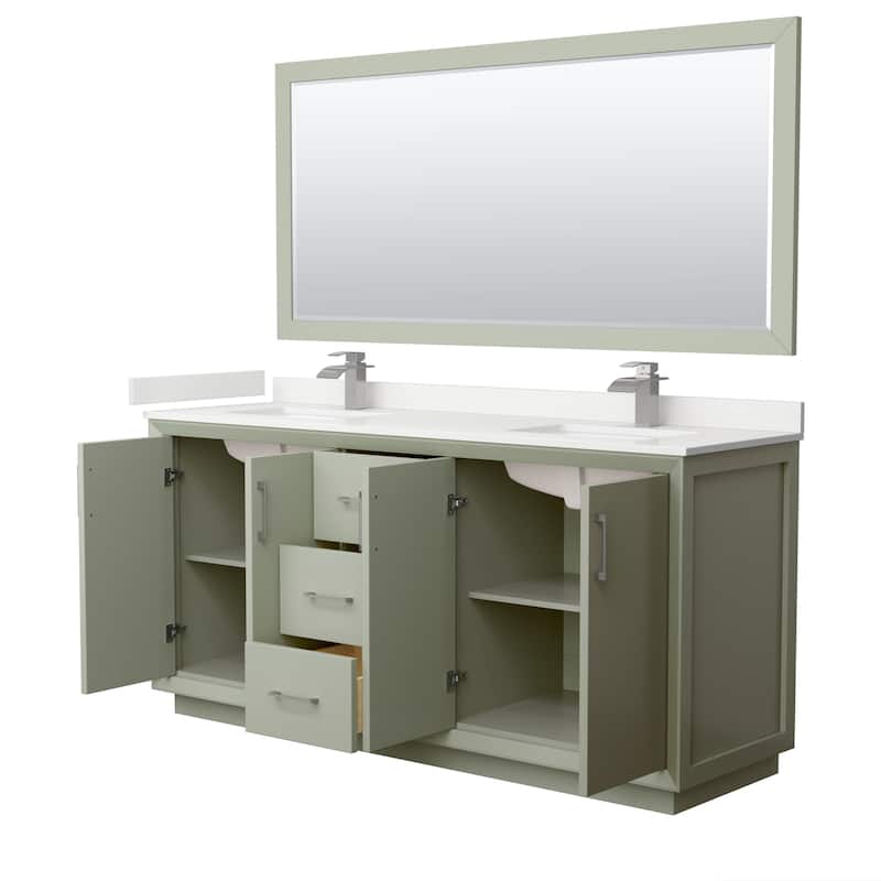 Strada 72-inch Double Vanity, Quartz Top, 70-inch Mirror