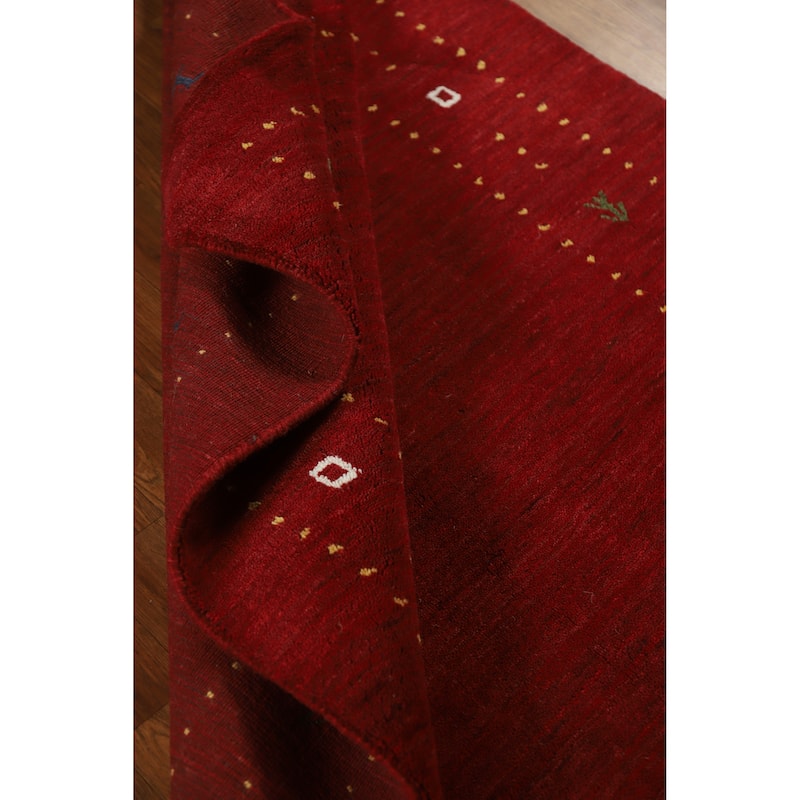 Red Gabbeh Indian Rug Hand-Knotted Tribal Oriental Wool Carpet - 3'11" x 5'11"